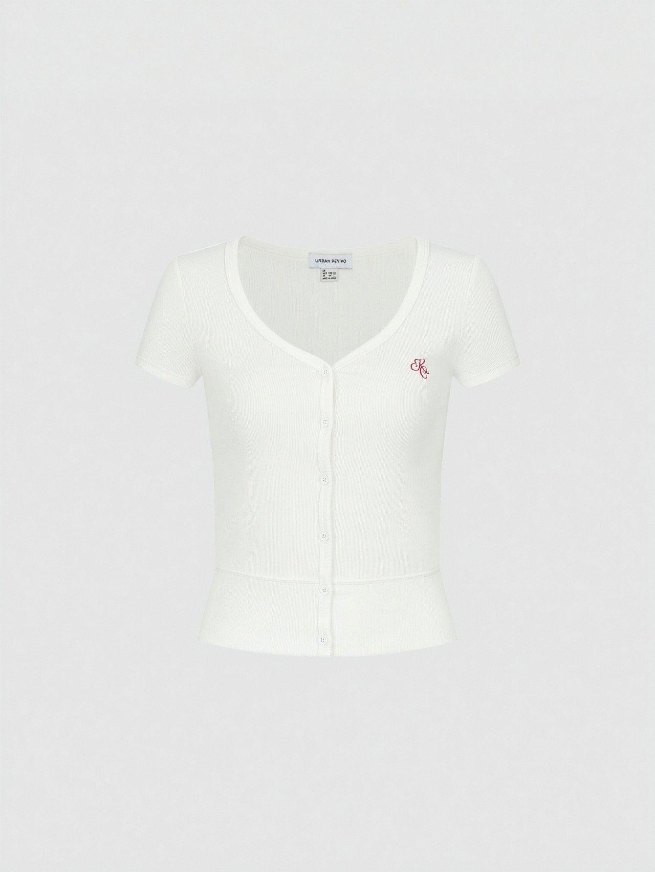 Button Detail Skinny-Fit T-Shirts