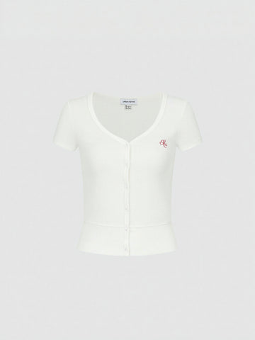 Button Detail Skinny-Fit T-Shirts