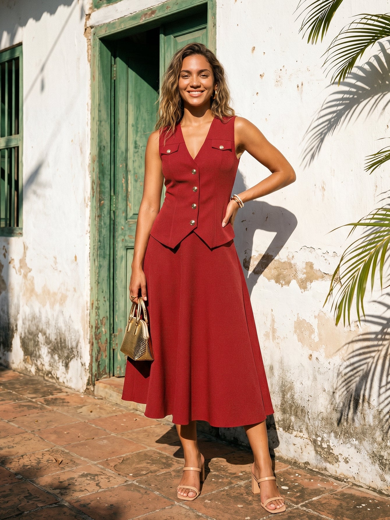 Sleeveless Button Down Midi Dress