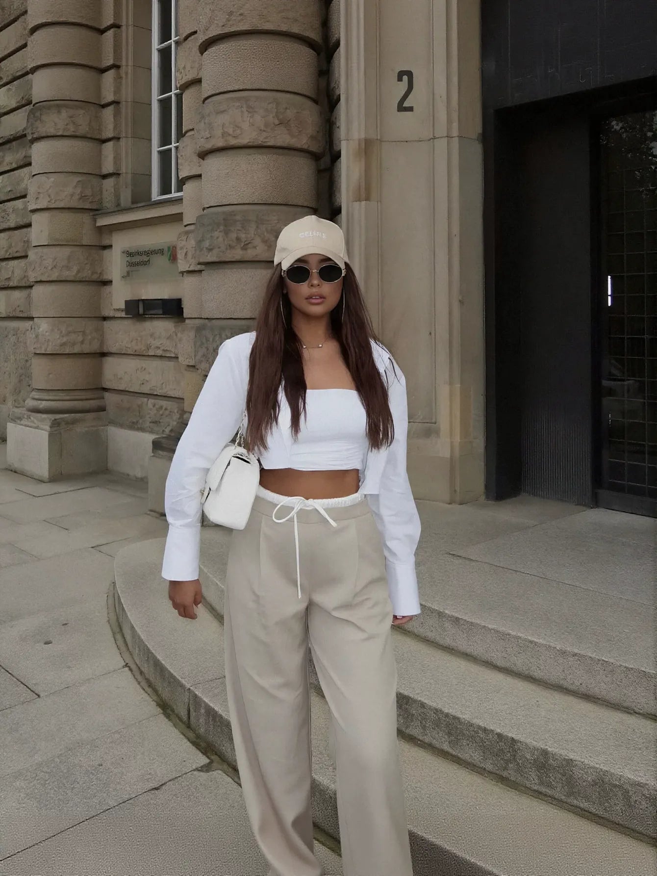 High Waisted Drawstring Wide Leg Pants