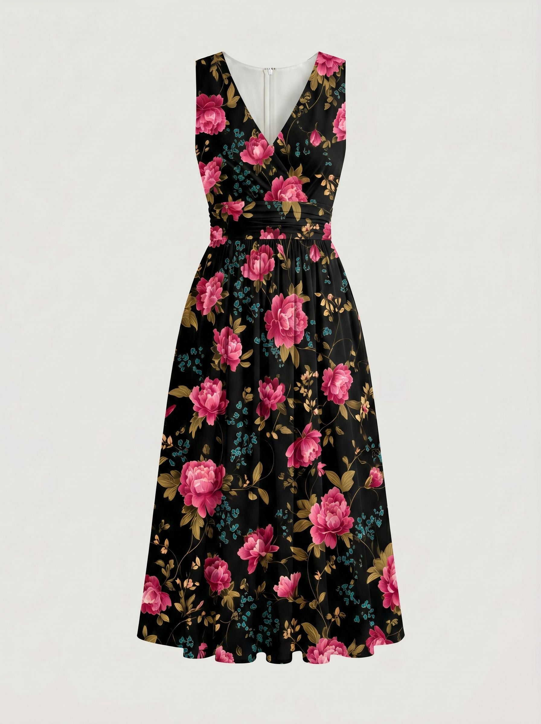 CORINNE
Floral Print V Neck A Line Midi Dress