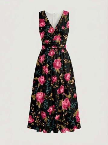 CORINNE
Floral Print V Neck A Line Midi Dress
