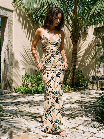 KIRA Floral Print Spaghetti Strap Bodycon Maxi Dress