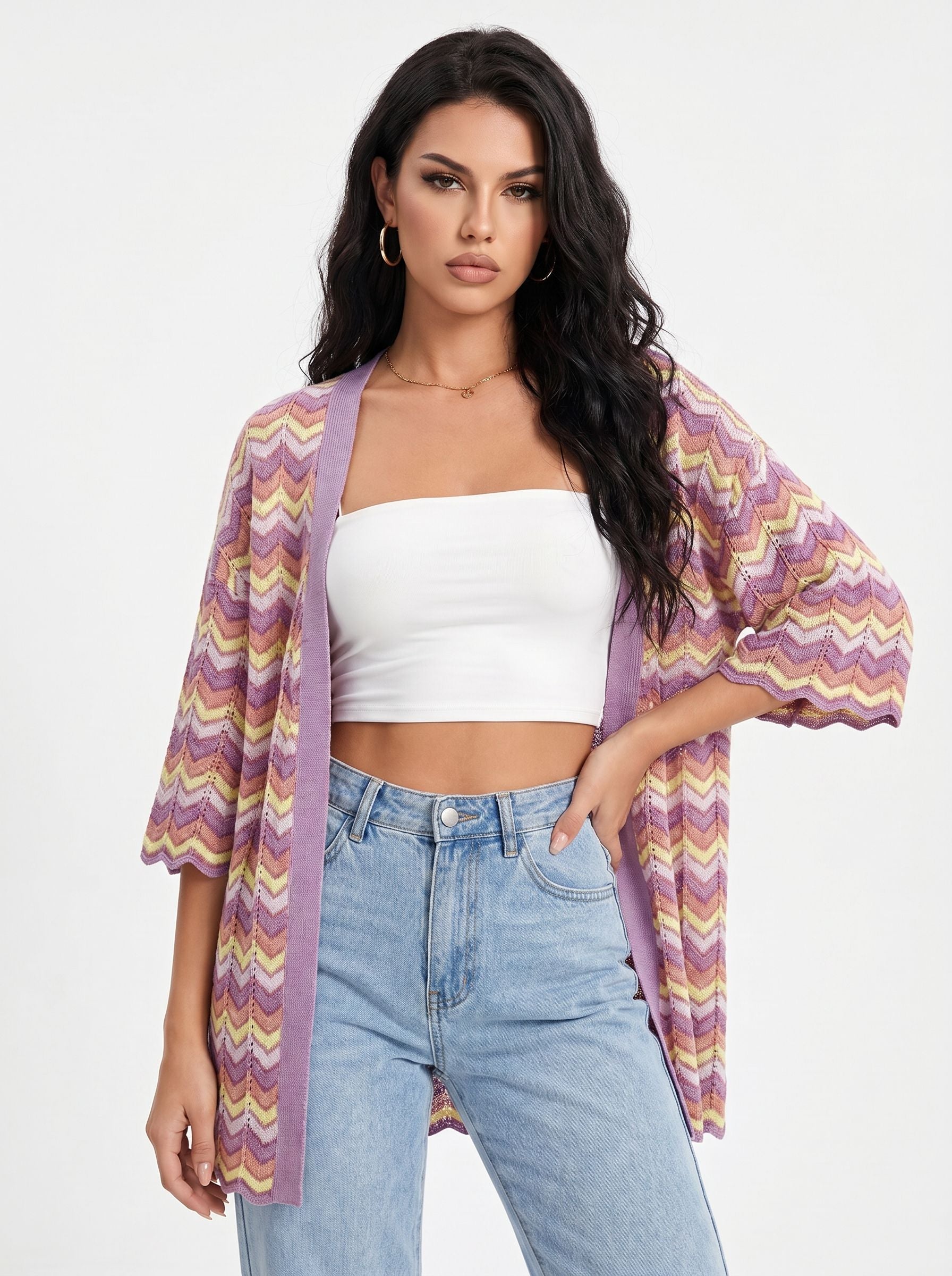 Boho Chevron Open Front Cardigan