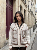 Oversized Graphic Varsity Knit Cardigan