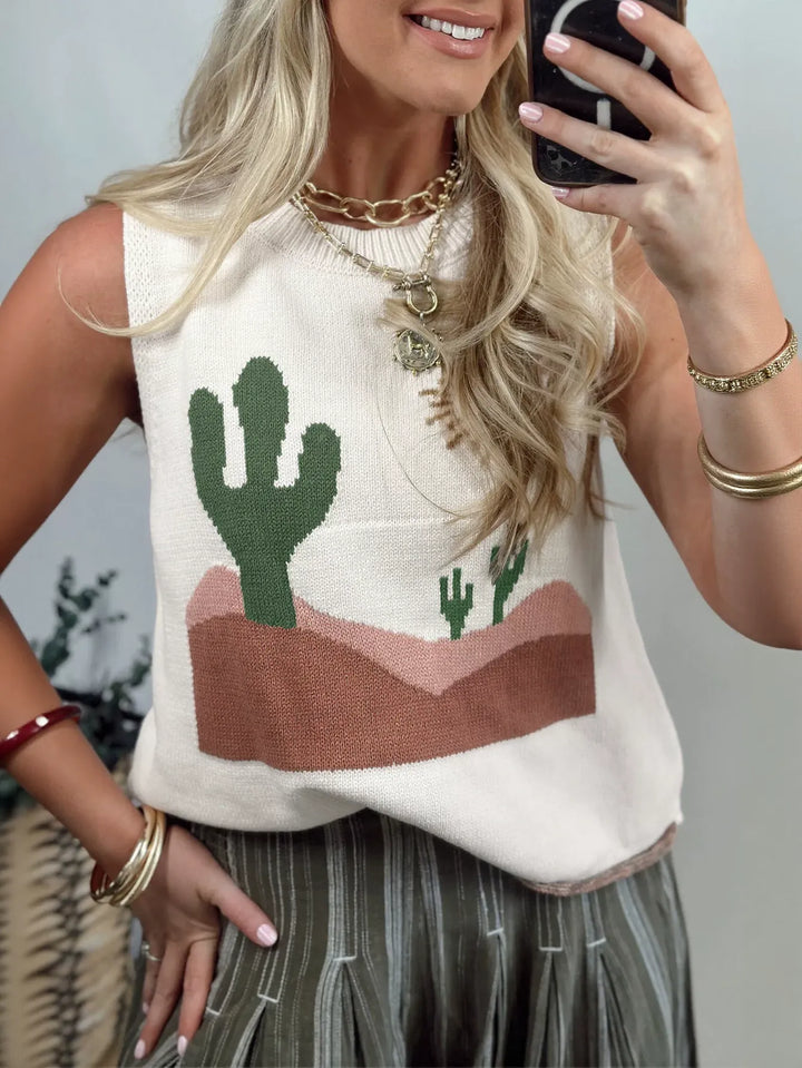 Graphic Desert Print Knit Tank Top