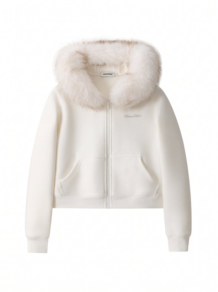 Faux Fur Hooded Zip Up Jacket