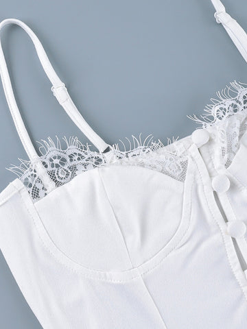 Lace Trim Button Front Corset Top