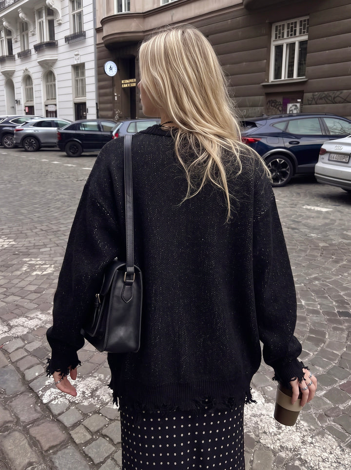 Distressed Oversized Graphic Cross Sweater