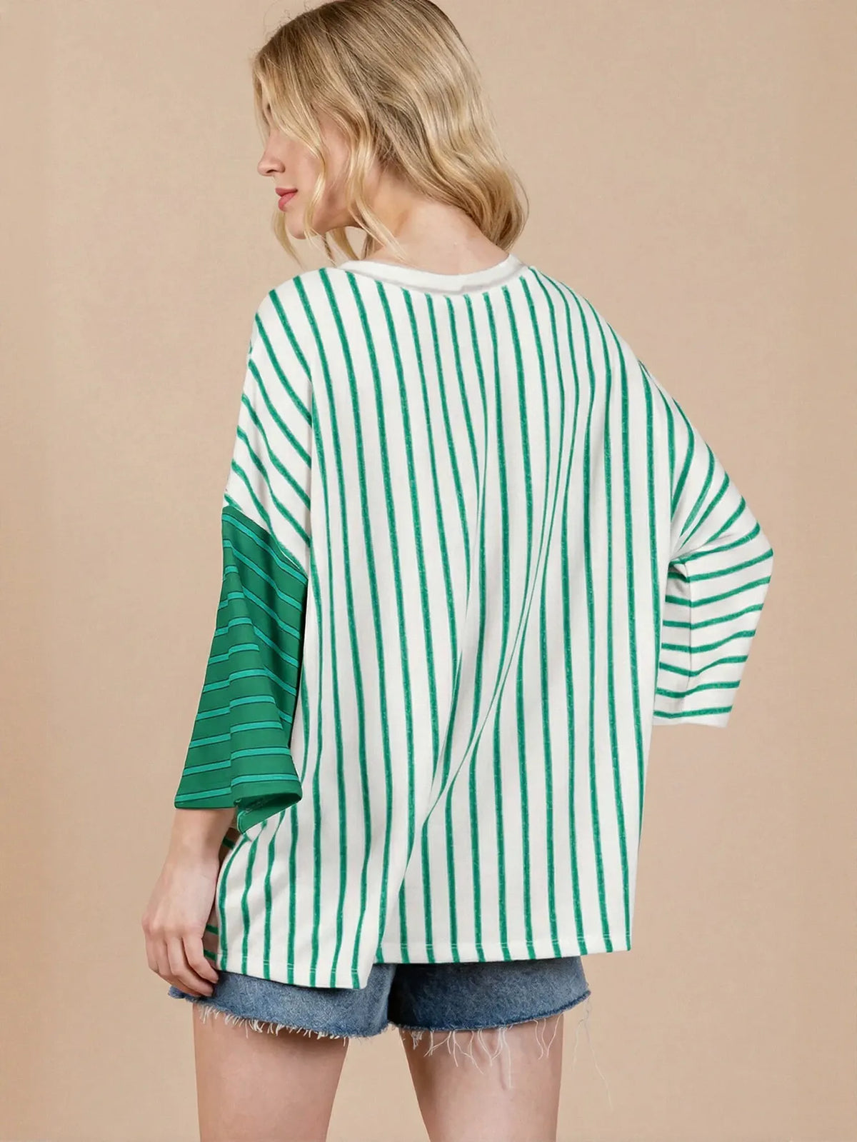 Oversized Colorblock Striped Casual T-Shirt