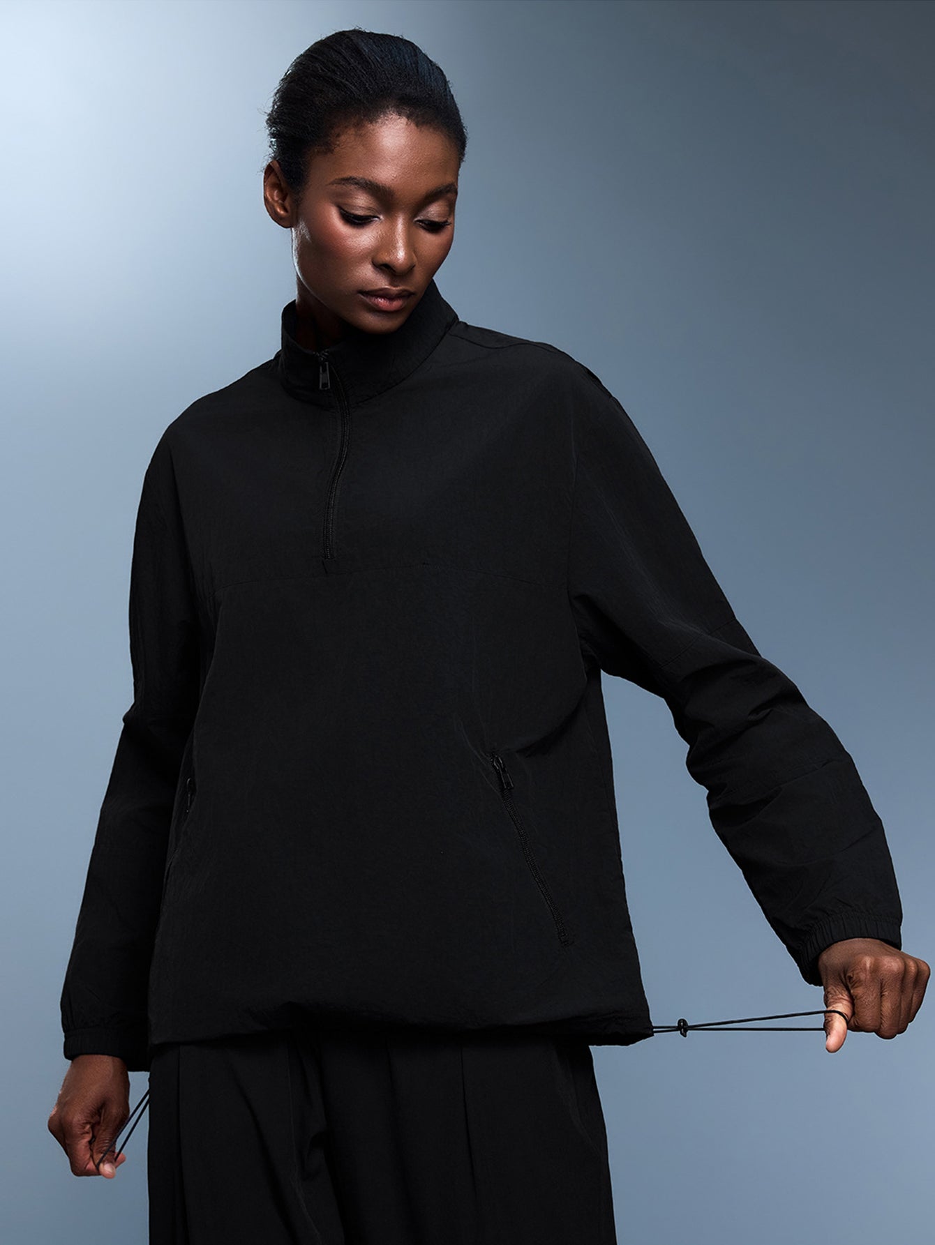 Lightweight Water-Resistant High-Collar Athletic Hoodie-Multicolor