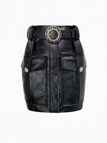 High Waisted Faux Leather Mini Skirt