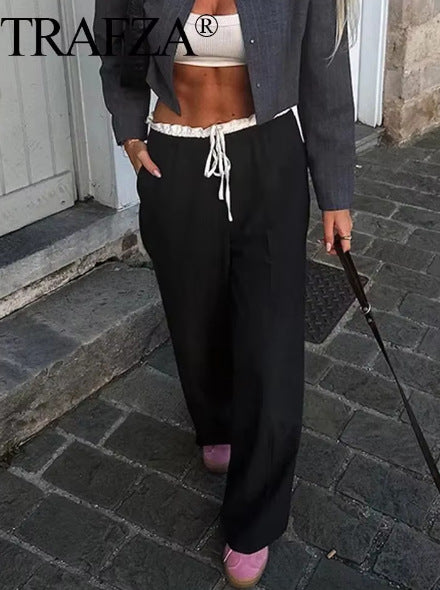 High Waisted Drawstring Wide Leg Pants