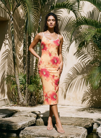 CAPRI Floral Print Sleeveless Bodycon Midi Dress