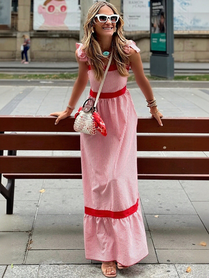 Striped Tie Strap Midi Dress