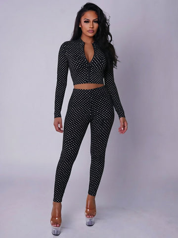Polka Dot Zip Crop Pants Set