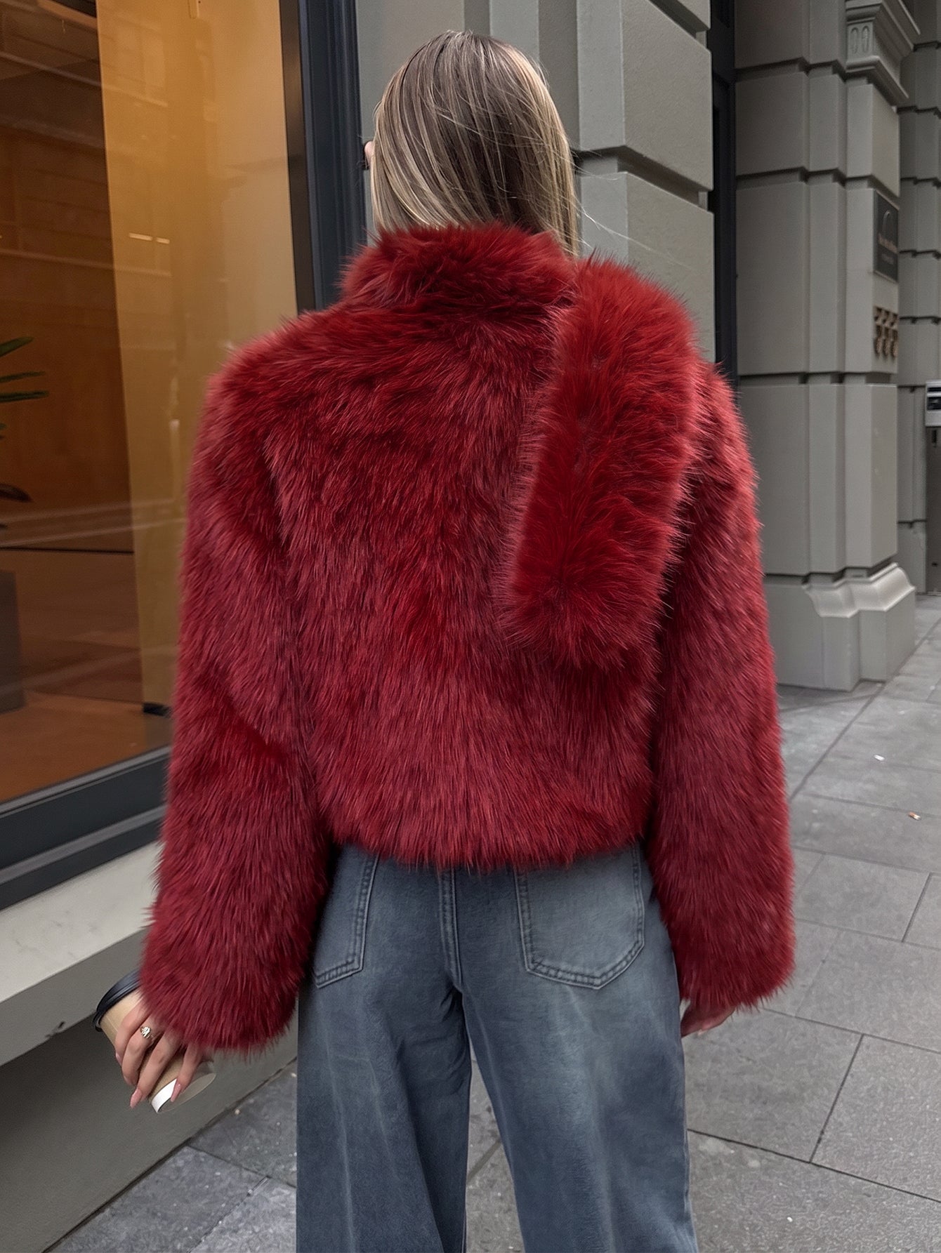 Luxurious Red Faux Fur Jacket