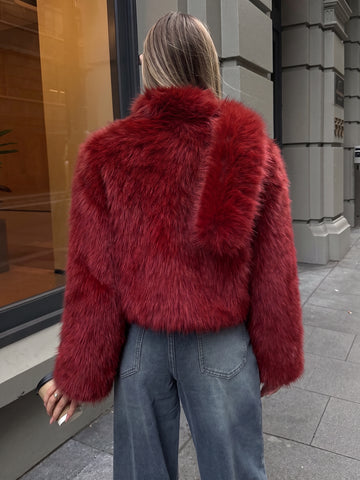 Luxurious Red Faux Fur Jacket