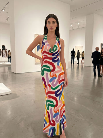 Norah ZHAO's Abstract Swirl Print Midi Dress