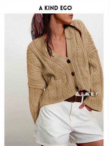 Oversized Cable Knit Button Up Cardigan