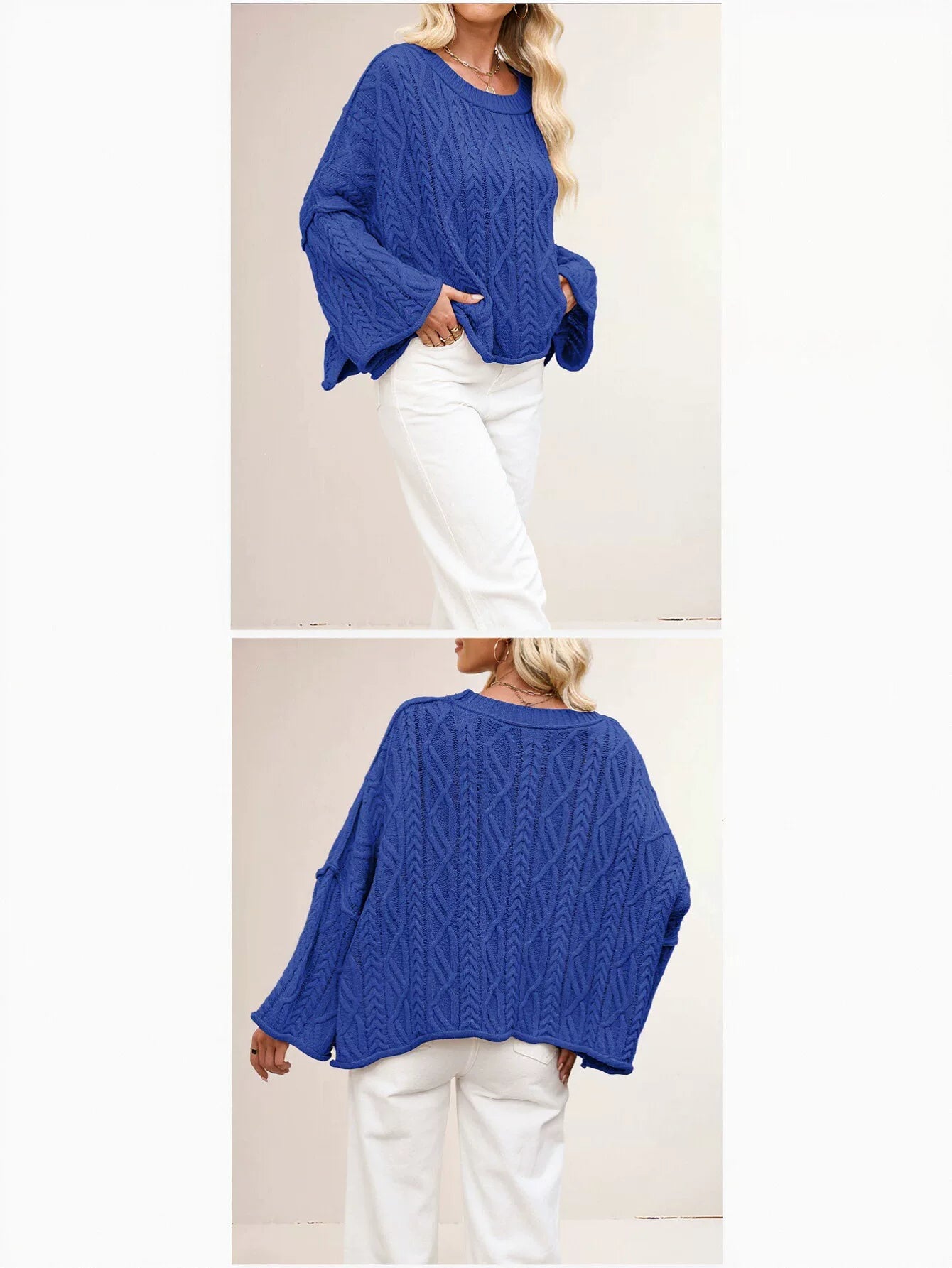 Oversized Cable Knit Bell Sleeve Sweater
