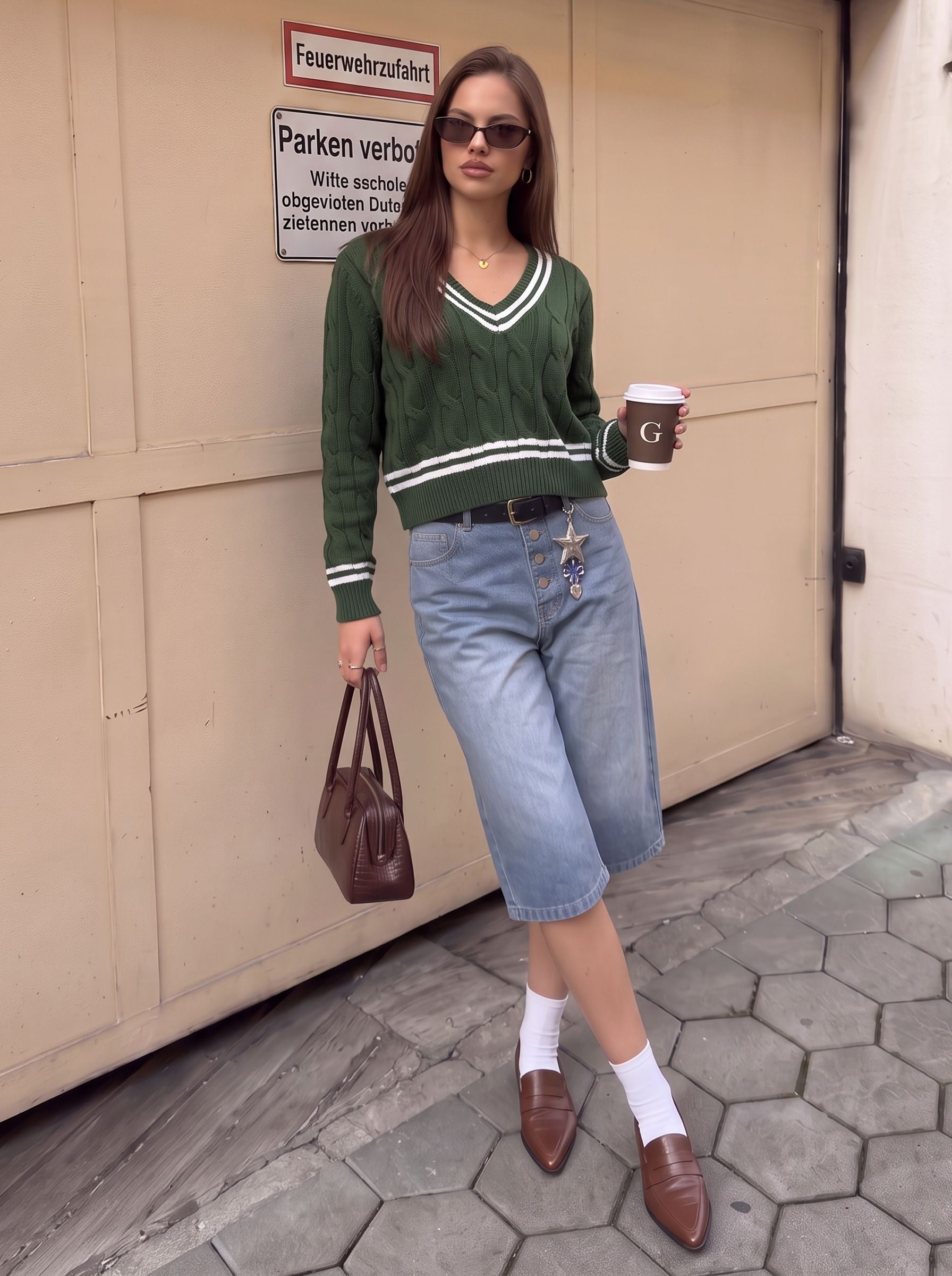 Preppy V Neck Cable Knit Sweater
