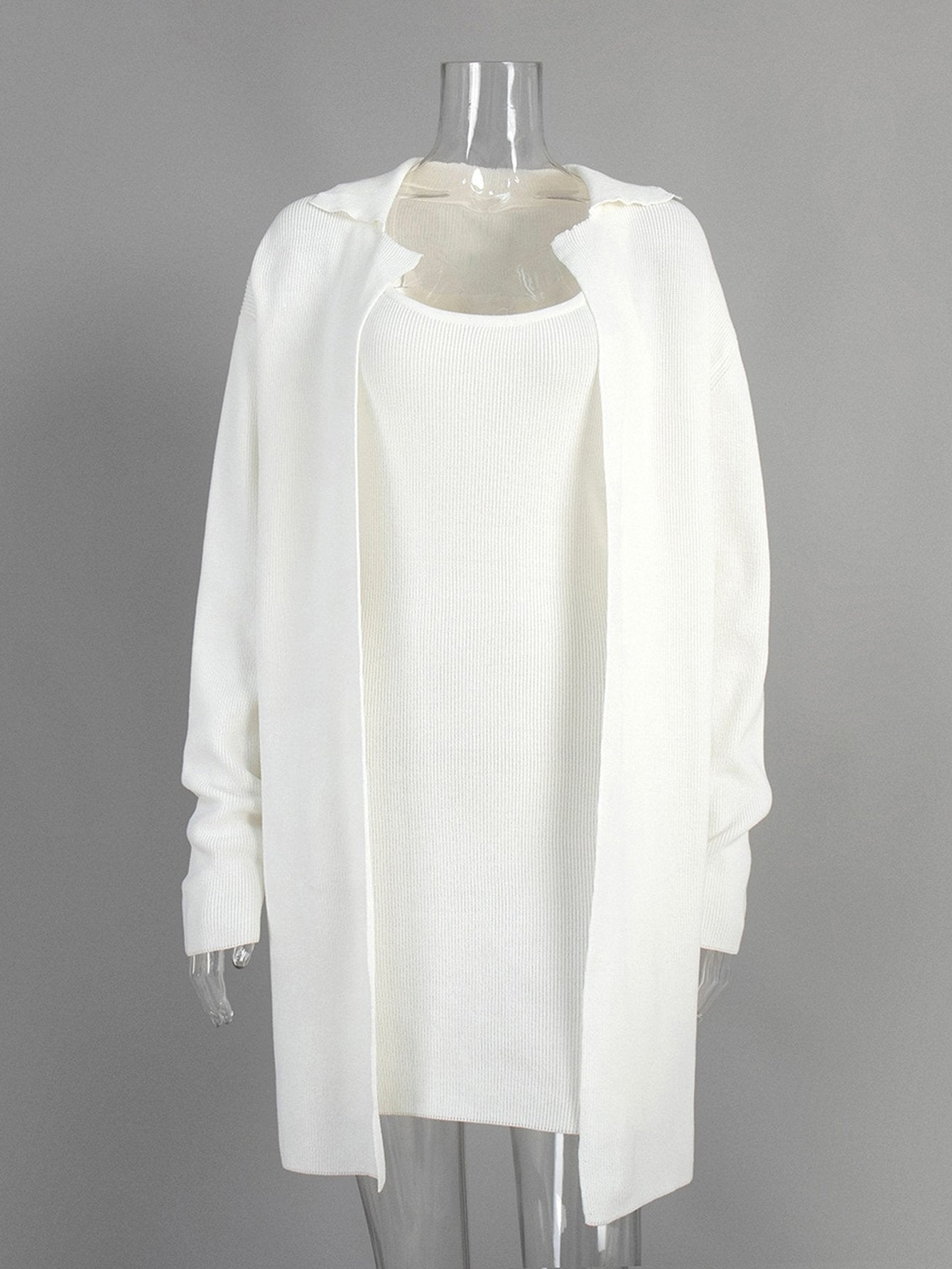 Cozy Ribbed Knit Cardigan Dress Set