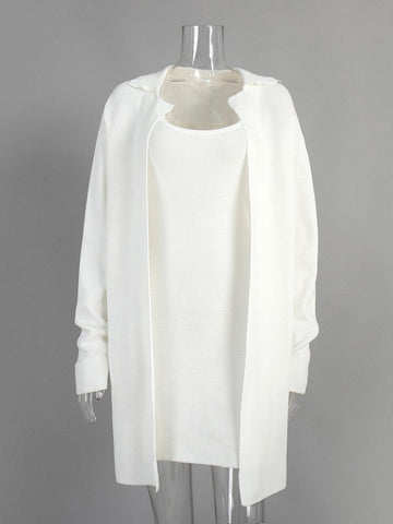 Cozy Ribbed Knit Cardigan Dress Set