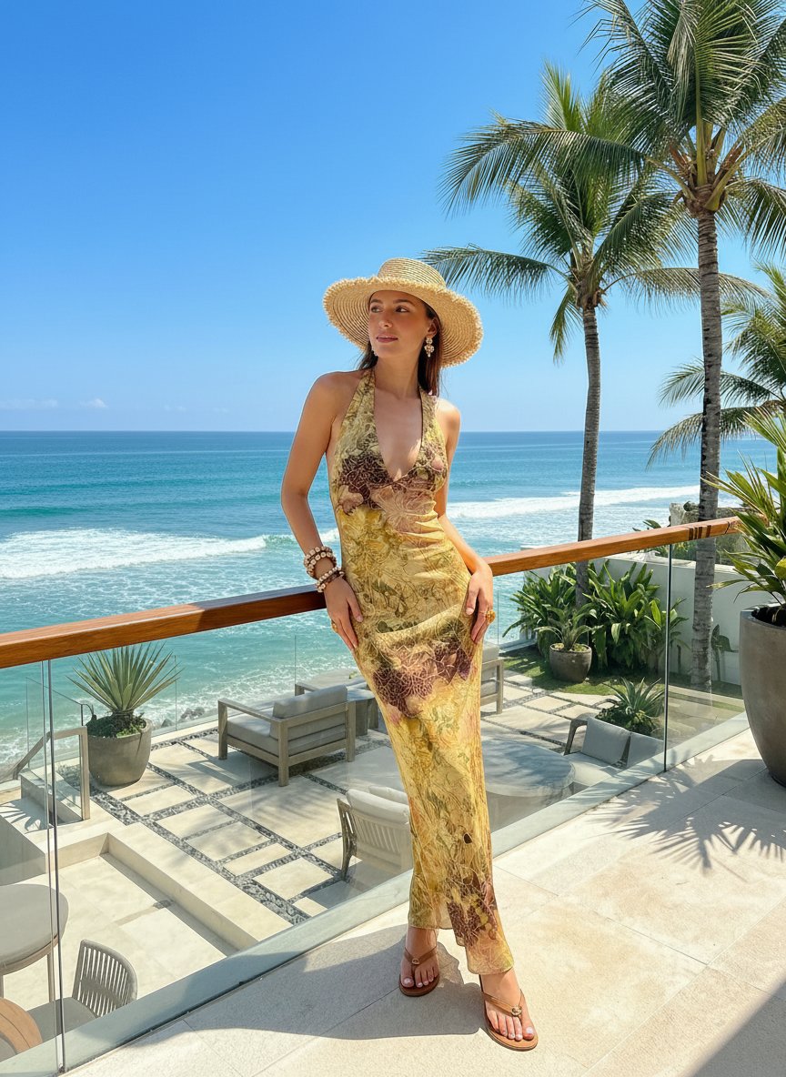 Floral Print Cowl Neck Bodycon Maxi Dress