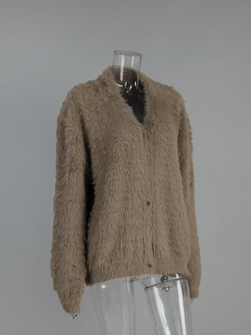 Cozy Fuzzy V Neck Cardigan Sweater