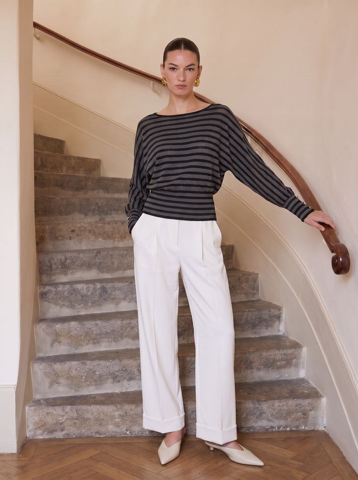 Oversized Striped Batwing Sleeve Sweater