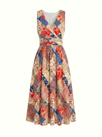 CORINNE
Floral Print V Neck A Line Midi Dress