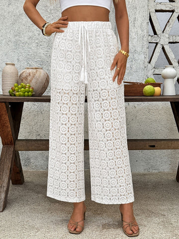 Crochet Drawstring-Waist Boho Pants