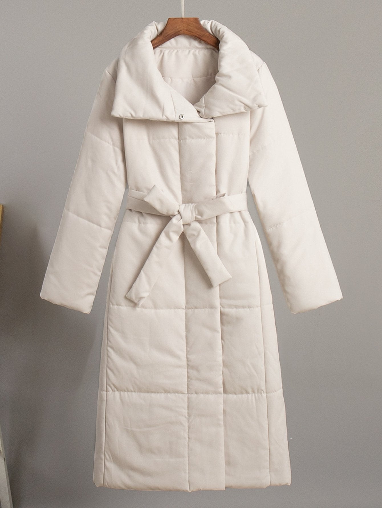 Elegant Belted Long Puffer Coat