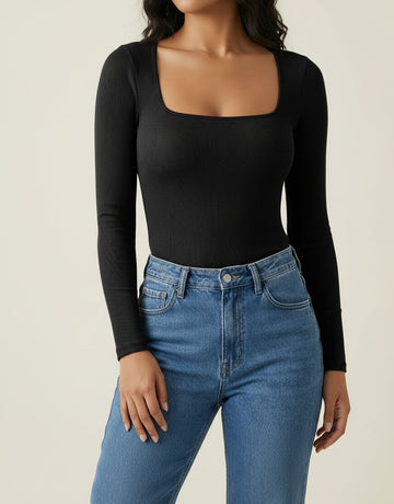 Square-Neck Long Sleeves Fitted Sexy Romper
