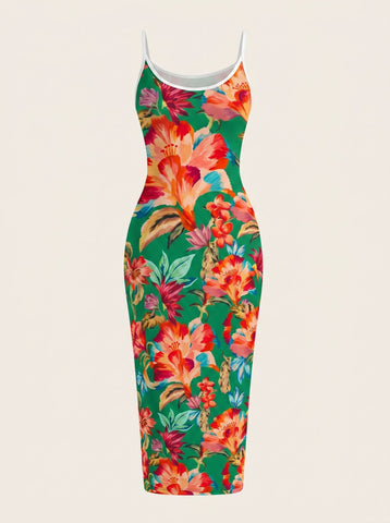 CAPRI Floral Print Sleeveless Bodycon Midi Dress