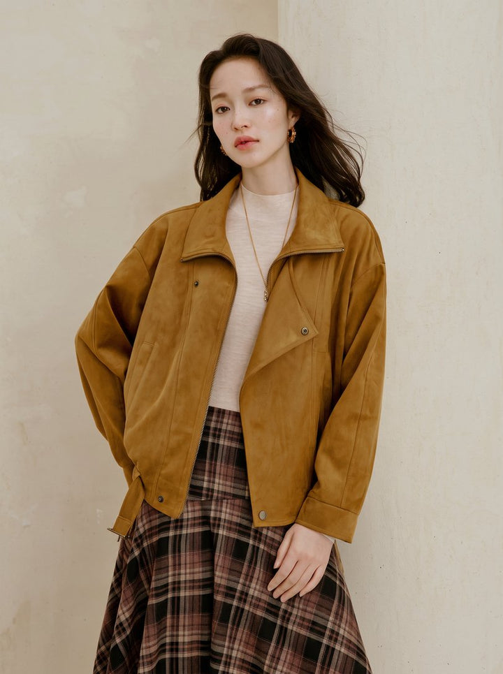 Convertible Collar Faux Suede Jacket