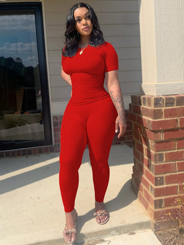 Rib Knit Fitted Pants Set