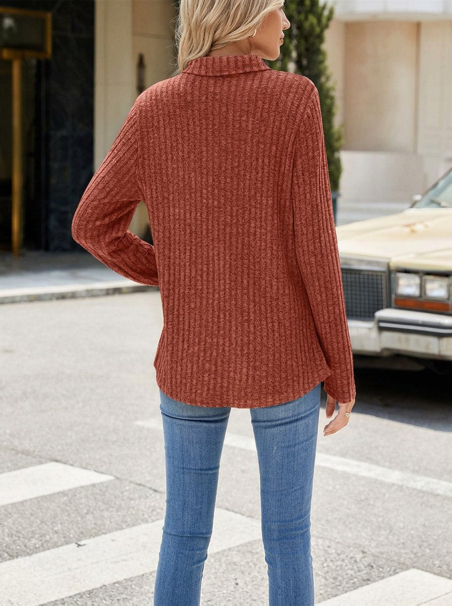 Ribbed Collared Long Sleeve Tee