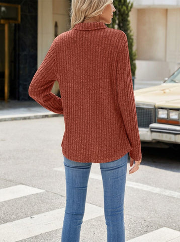 Ribbed Collared Long Sleeve Tee
