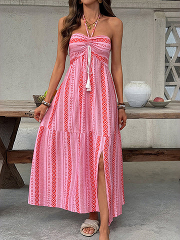 Strapless Side Slit Maxi Dress