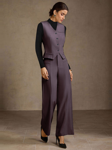 Tailored Vest And Wide Leg Pants Set