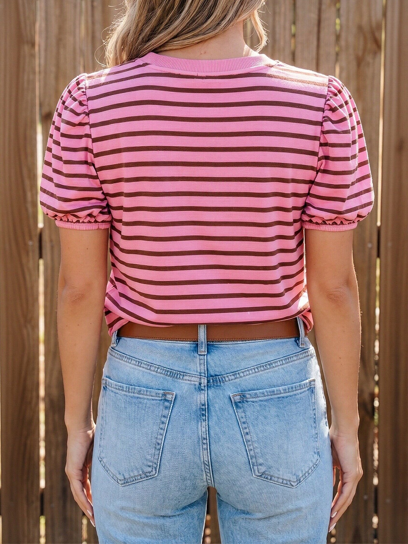 Puff Sleeve Striped Crewneck Tee