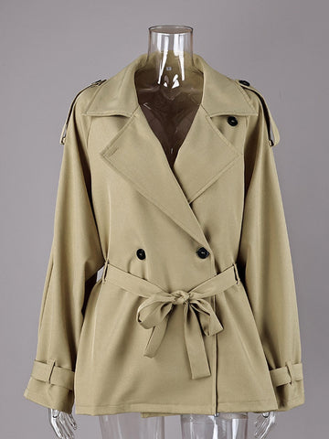 Cropped Belted Trench Coat Jacket