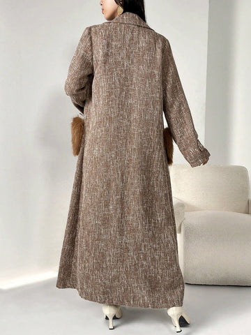 Faux Fur Pocket Textured Wool Coat