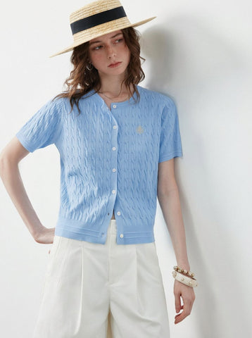 Cable Knit Short Sleeve Cardigan