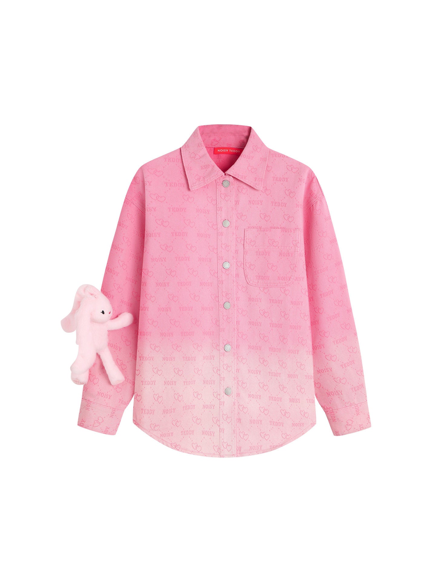 Cute Pink Heart Print Button Shirt