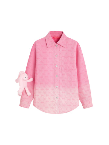 Cute Pink Heart Print Button Shirt