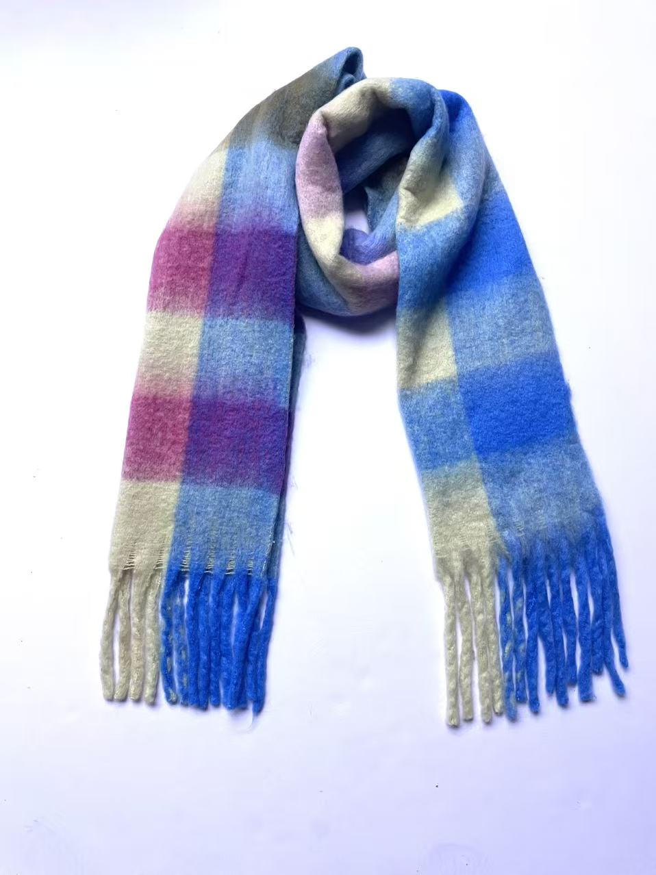Cozy Soft Plaid Fringed Scarf