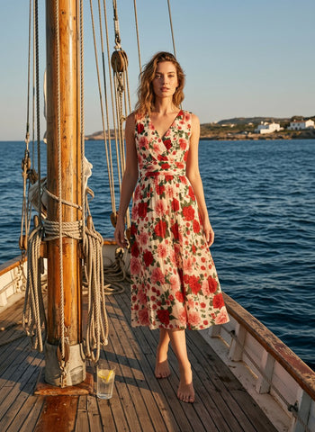 CORINNE
Floral Print V Neck A Line Midi Dress
